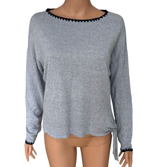 Antibes Blanc linen blend side tie blue sweater size M NWT - Picture 1 of 8